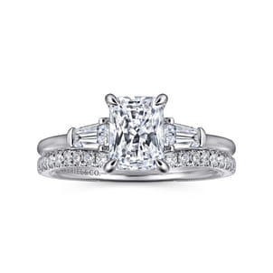 Feana - 14K White Gold Rectangular Radiant Cut Three Stone Diamond Engagement Ring
