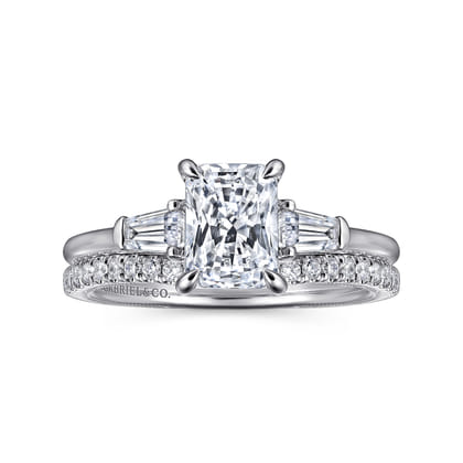 Feana - 14K White Gold Rectangular Radiant Cut Three Stone Diamond Engagement Ring