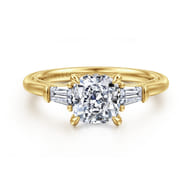 Feana - 14K Yellow Gold Cushion Cut Three Stone Diamond Engagement Ring