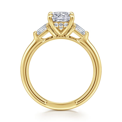Feana - 14K Yellow Gold Cushion Cut Three Stone Diamond Engagement Ring