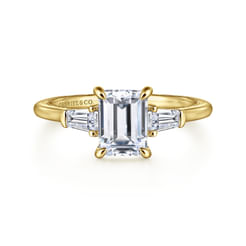 14K Yellow Gold Emerald Cut Three Stone Diamond Engagement Ring