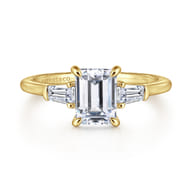 Feana - 14K Yellow Gold Emerald Cut Three Stone Diamond Engagement Ring