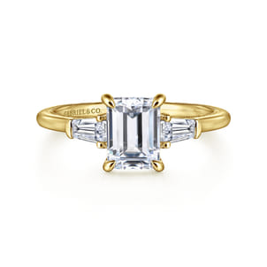 Feana - 14K Yellow Gold Emerald Cut Three Stone Diamond Engagement Ring