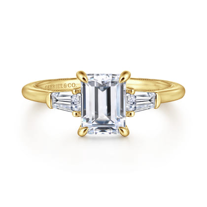Feana - 14K Yellow Gold Emerald Cut Three Stone Diamond Engagement Ring