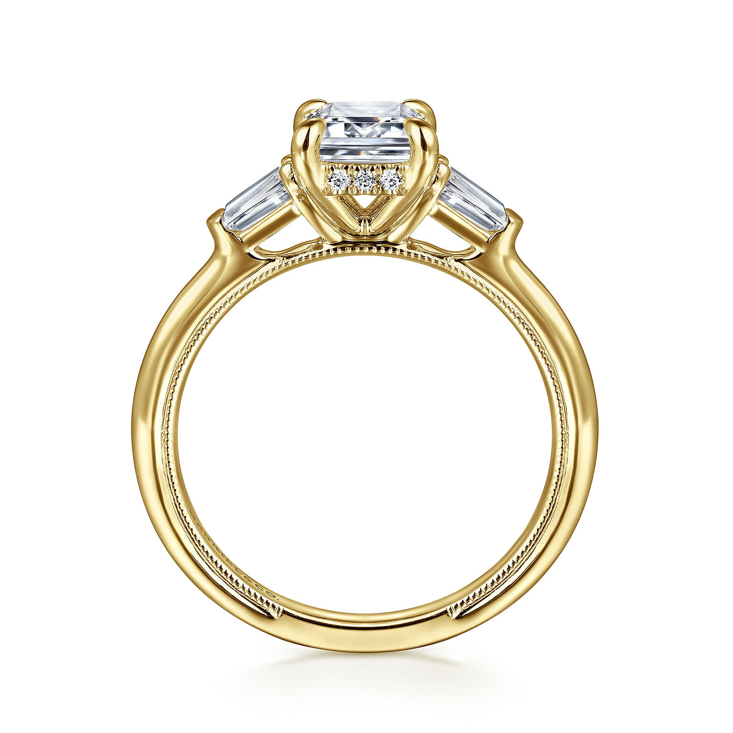 Feana - 14K Yellow Gold Emerald Cut Three Stone Diamond Engagement Ring