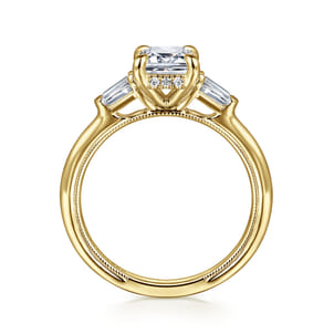 Feana - 14K Yellow Gold Emerald Cut Three Stone Diamond Engagement Ring