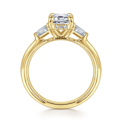 Feana - 14K Yellow Gold Emerald Cut Three Stone Diamond Engagement Ring