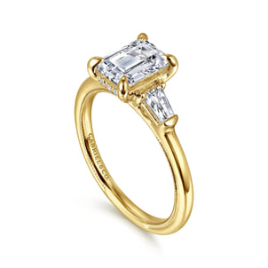 Feana - 14K Yellow Gold Emerald Cut Three Stone Diamond Engagement Ring