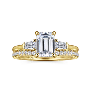 Feana - 14K Yellow Gold Emerald Cut Three Stone Diamond Engagement Ring
