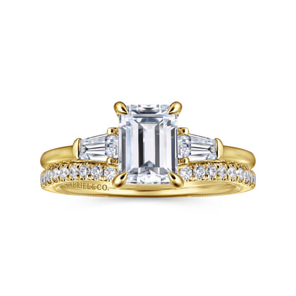 Feana - 14K Yellow Gold Emerald Cut Three Stone Diamond Engagement Ring