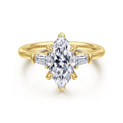 Feana - 14K Yellow Gold Marquise Shape Three Stone Diamond Engagement Ring