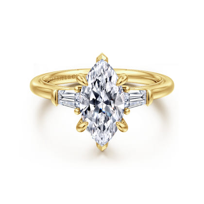 Feana - 14K Yellow Gold Marquise Shape Three Stone Diamond Engagement Ring