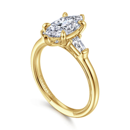 Feana - 14K Yellow Gold Marquise Shape Three Stone Diamond Engagement Ring