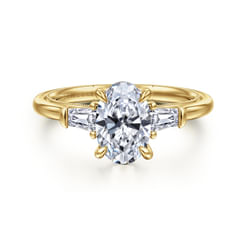14K Yellow Gold Oval Three Stone Diamond Engagement Ring