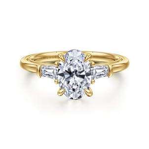 Feana - 14K Yellow Gold Oval Three Stone Diamond Engagement Ring