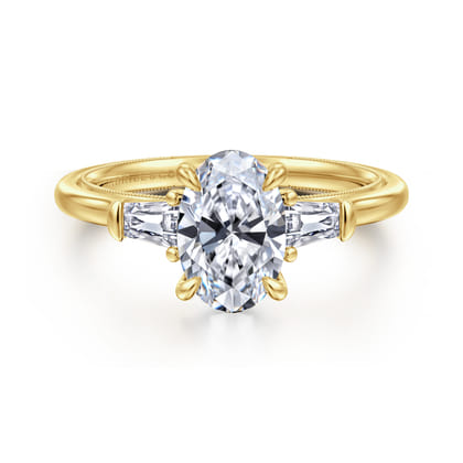 Feana - 14K Yellow Gold Oval Three Stone Diamond Engagement Ring