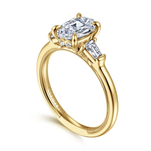 Feana - 14K Yellow Gold Oval Three Stone Diamond Engagement Ring