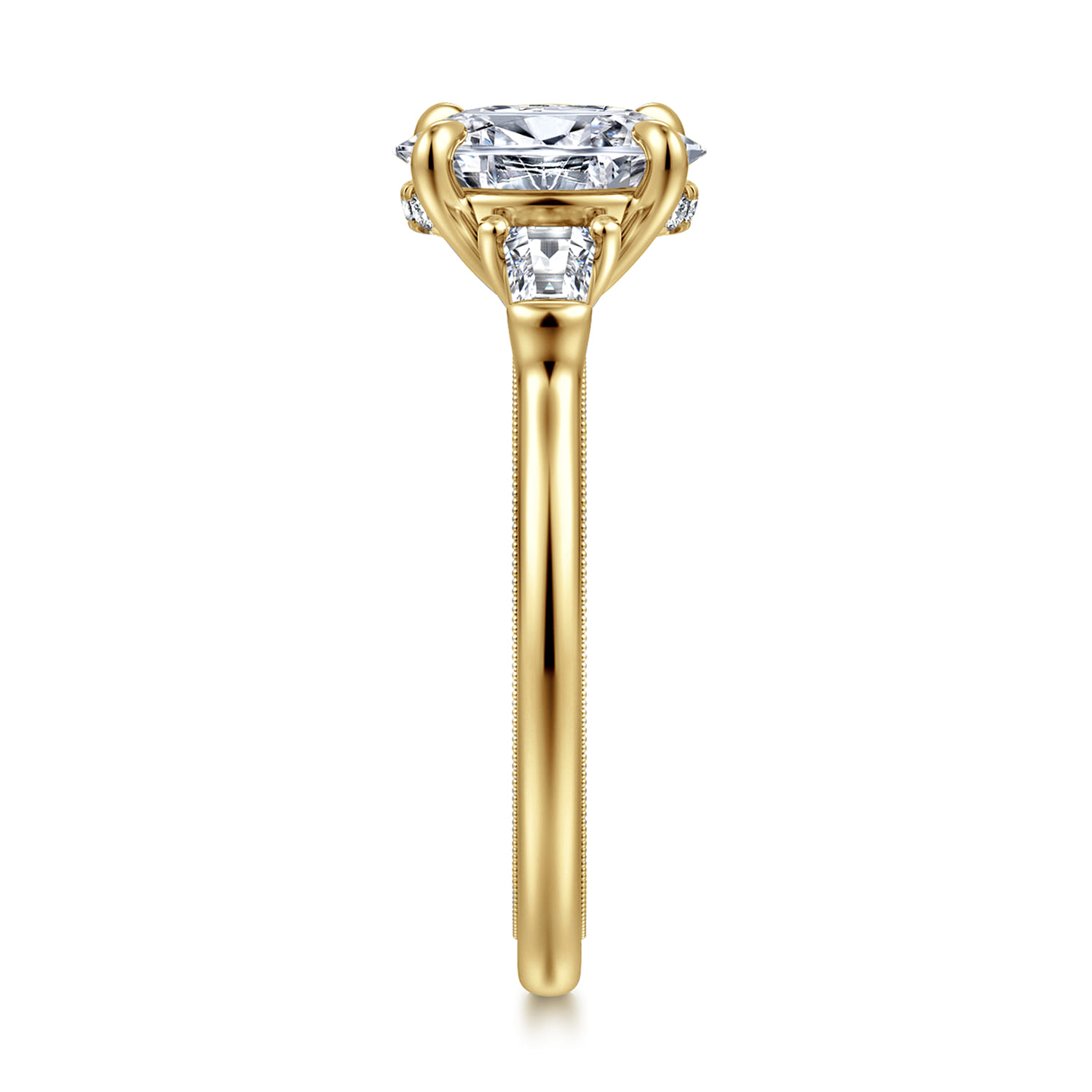Feana - 14K Yellow Gold Oval Three Stone Diamond Engagement Ring