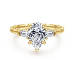 Feana - 14K Yellow Gold Pear Shape Three Stone Diamond Engagement Ring