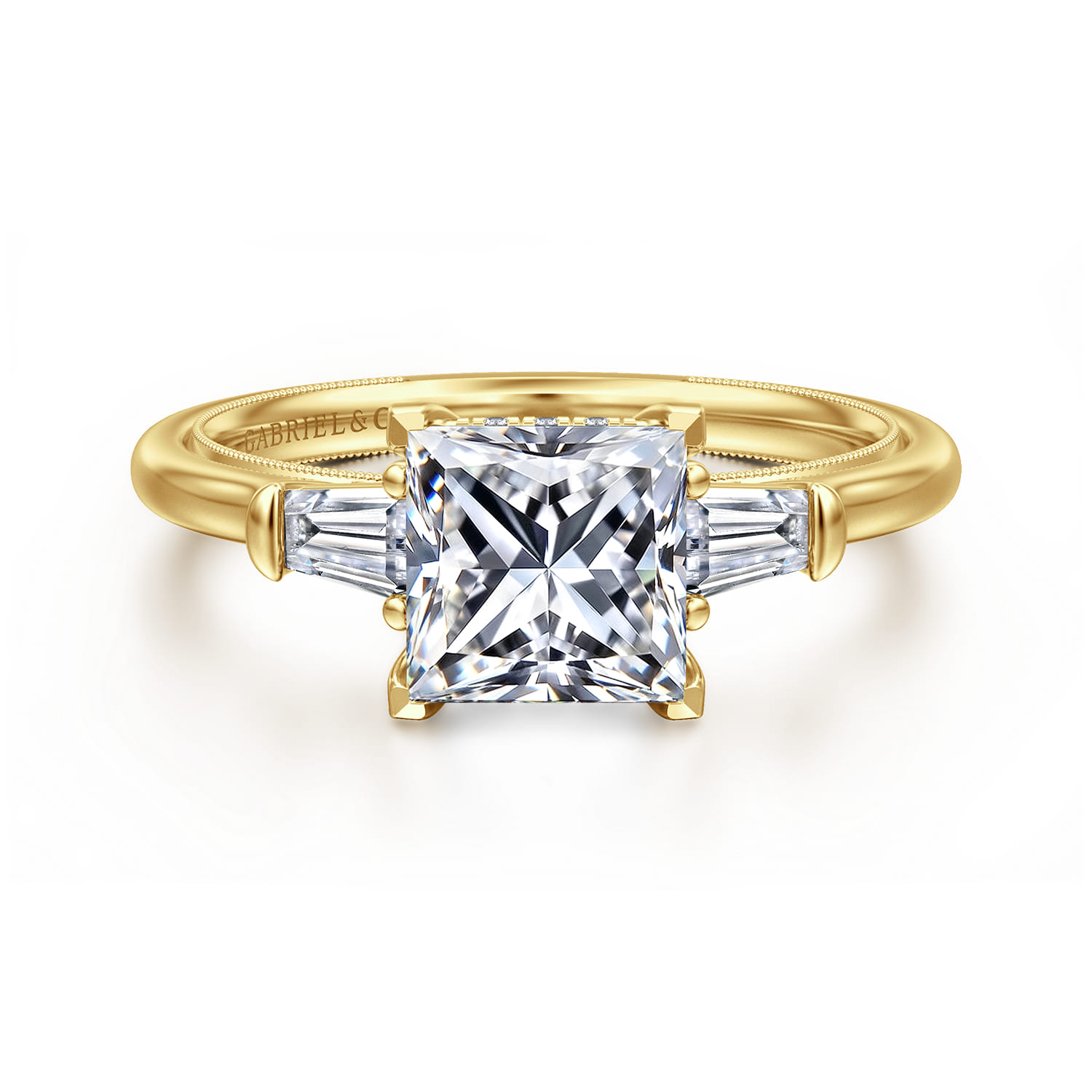 Feana - 14K Yellow Gold Princess Cut Three Stone Diamond Engagement Ring
