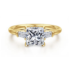 Feana - 14K Yellow Gold Princess Cut Three Stone Diamond Engagement Ring