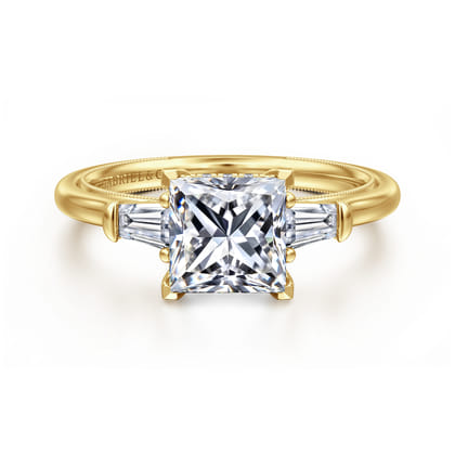 Feana - 14K Yellow Gold Princess Cut Three Stone Diamond Engagement Ring