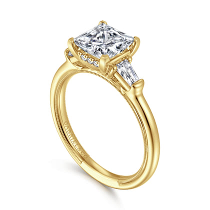 Feana - 14K Yellow Gold Princess Cut Three Stone Diamond Engagement Ring
