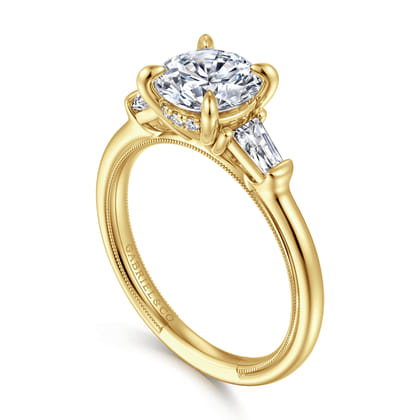 Feana - 14K Yellow Gold Round Three Stone Diamond Engagement Ring