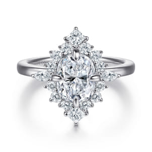 Felicity - 14K White Gold Elongated Cushion Halo Diamond Engagement Ring