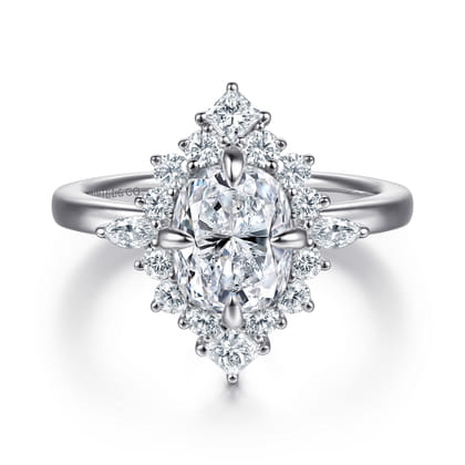 Felicity - 14K White Gold Elongated Cushion Halo Diamond Engagement Ring