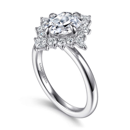 Felicity - 14K White Gold Elongated Cushion Halo Diamond Engagement Ring