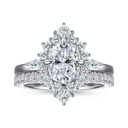 Felicity - 14K White Gold Elongated Cushion Halo Diamond Engagement Ring