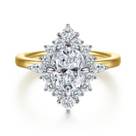 Felicity - 14K White-Yellow Gold Elongated Cushion Halo Diamond Engagement Ring