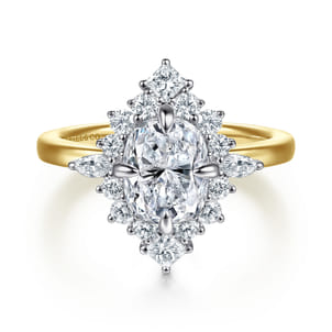 Felicity - 14K White-Yellow Gold Elongated Cushion Halo Diamond Engagement Ring