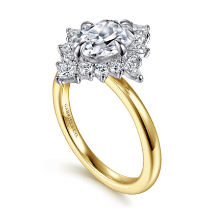Felicity - 14K White-Yellow Gold Elongated Cushion Halo Diamond Engagement Ring