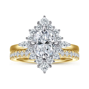 Felicity - 14K White-Yellow Gold Elongated Cushion Halo Diamond Engagement Ring