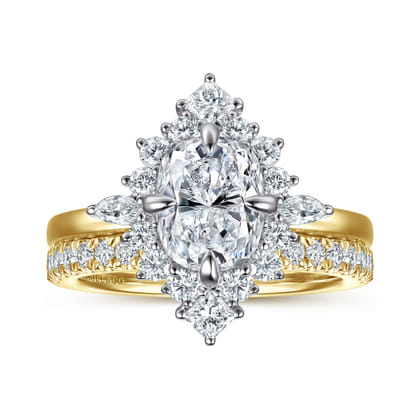 Felicity - 14K White-Yellow Gold Elongated Cushion Halo Diamond Engagement Ring
