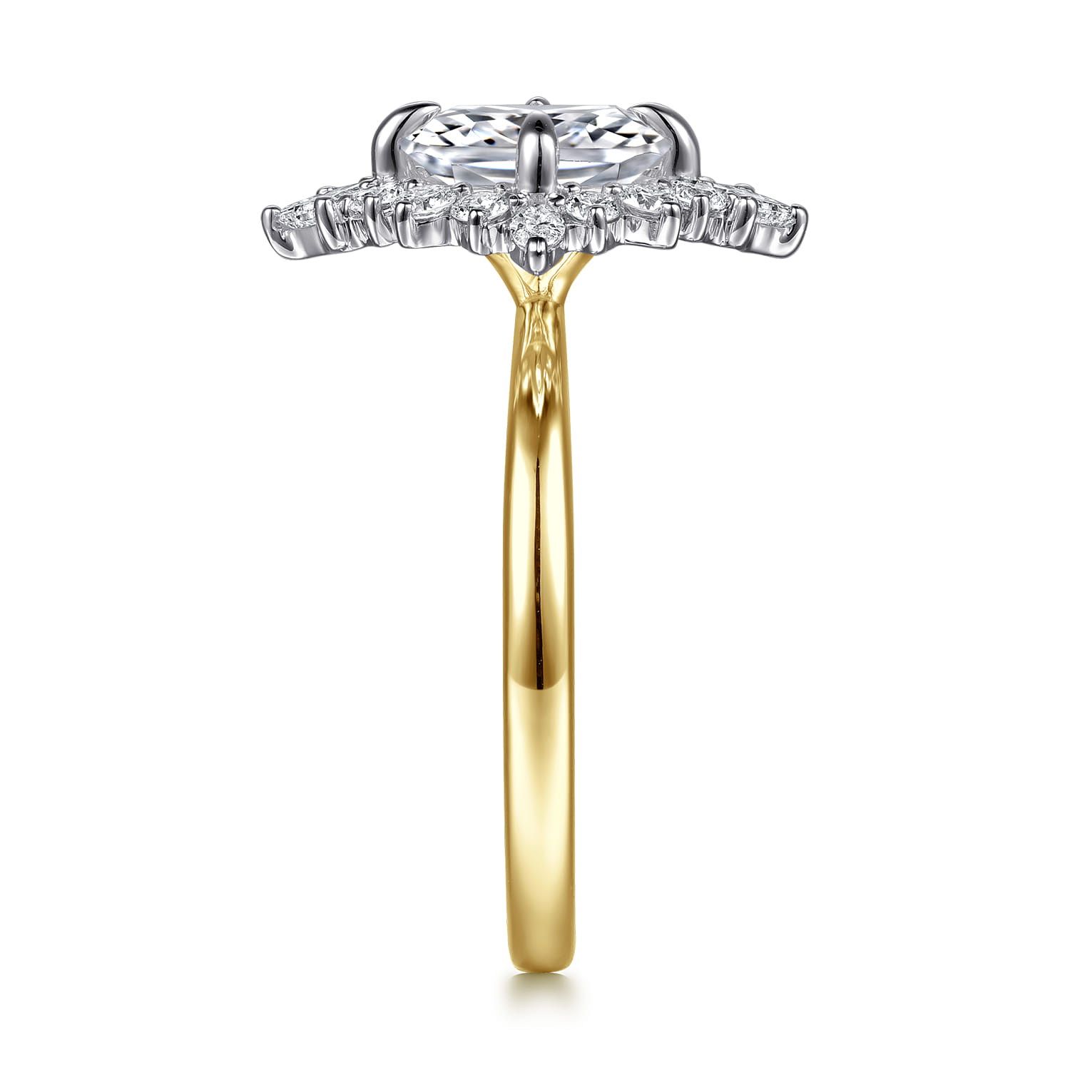 Felicity - 14K White-Yellow Gold Elongated Cushion Halo Diamond Engagement Ring