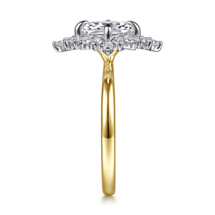 Felicity - 14K White-Yellow Gold Elongated Cushion Halo Diamond Engagement Ring