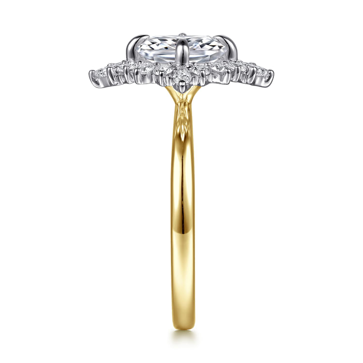 Felicity - 14K White-Yellow Gold Elongated Cushion Halo Diamond Engagement Ring