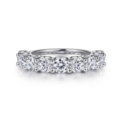 Feline - 14K White Gold Scallop Setting 9 Stone Diamond Anniversary Band