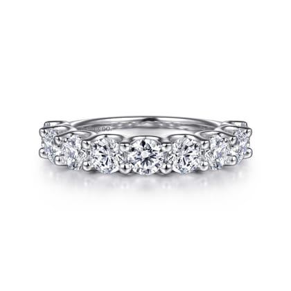 Feline - 14K White Gold Scallop Setting 9 Stone Diamond Anniversary Band