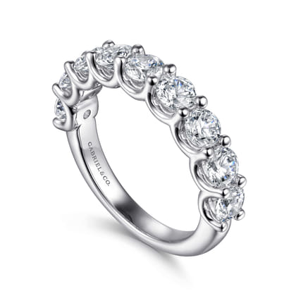 Feline - 14K White Gold Scallop Setting 9 Stone Diamond Anniversary Band