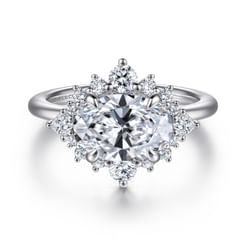 14K White Gold Oval Halo Diamond Engagement Ring
