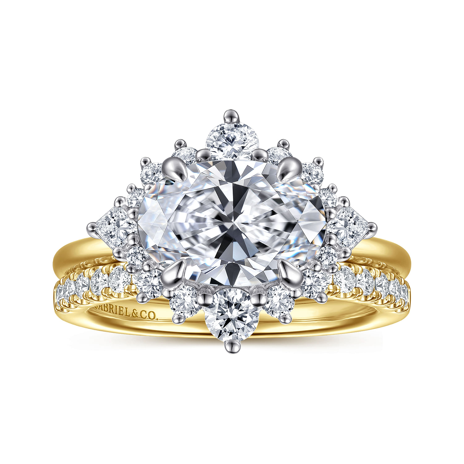 Fella - 14K White-Yellow Gold Oval Halo Diamond Engagement Ring