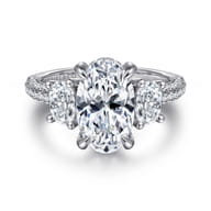 Ferah - 14K White Gold Oval Cut Three Stone Hidden Halo Diamond Engagement Ring