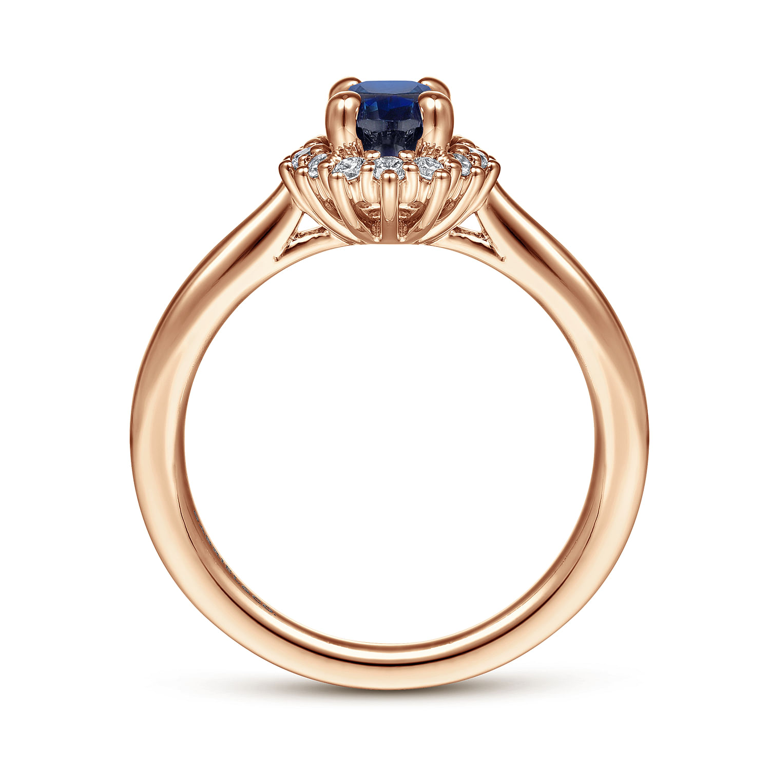 Fergie - 14K Rose Gold Oval Halo Diamond and Sapphire Engagement Ring - 0.17 ct - Shot 2