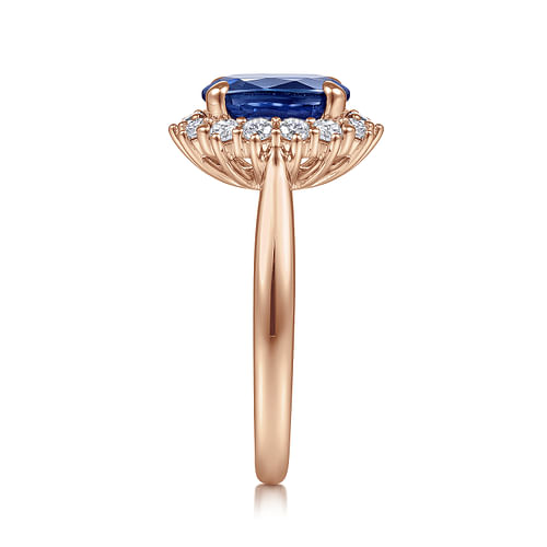 Fergie - 14K Rose Gold Oval Halo Diamond and Sapphire Engagement Ring - 0.42 ct - Shot 3
