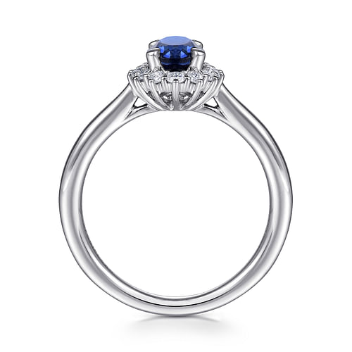 Fergie - 14K White Gold Oval Halo Sapphire and Diamond Engagement Ring - 0.3 ct - Shot 2