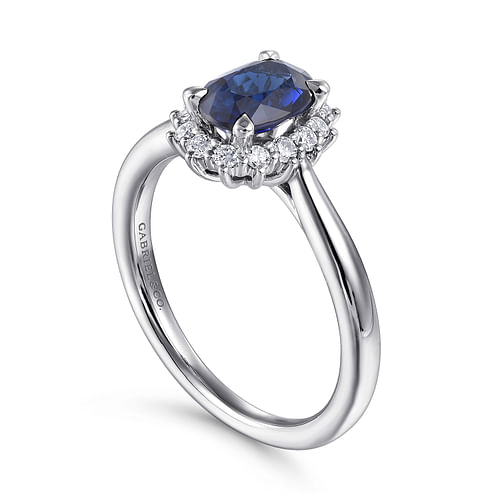 Fergie - 14K White Gold Oval Halo Sapphire and Diamond Engagement Ring - 0.3 ct - Shot 3